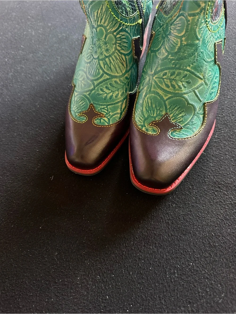 Brand New! L’Artiste Tortoise Western Cowboy Vintage Boots floral interior
